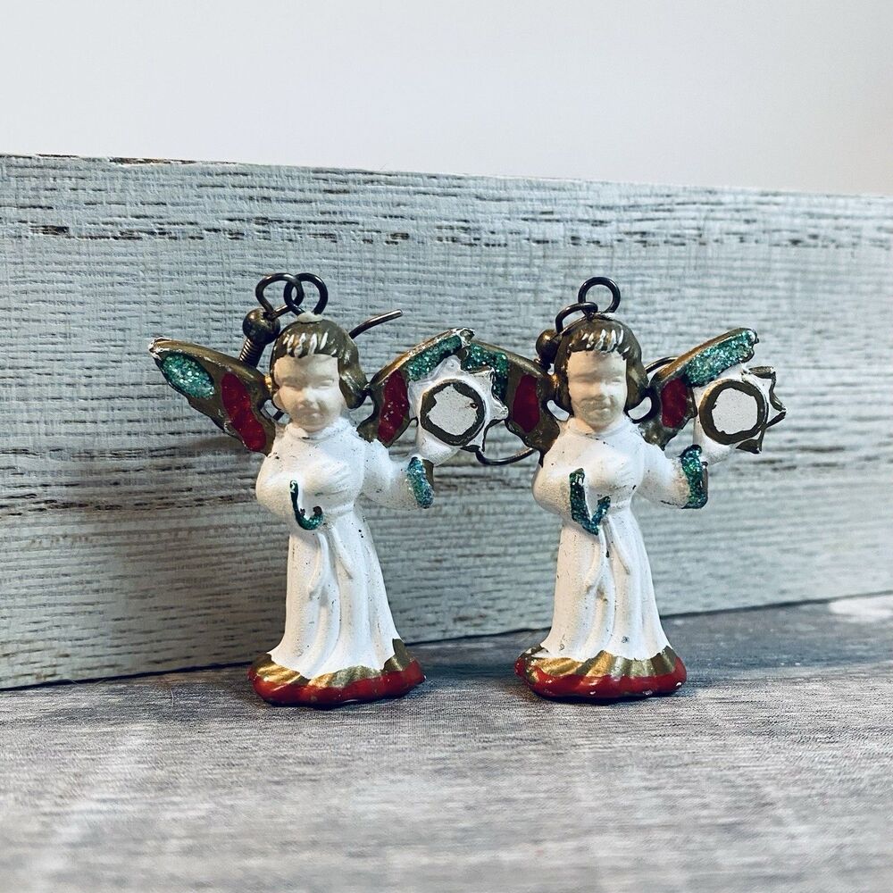 Vintage Miniature Faux Blow Mold Angel Dangle Earrings
